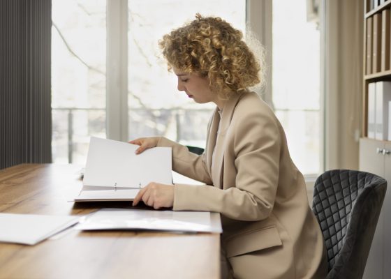 Lady looking at paperwork