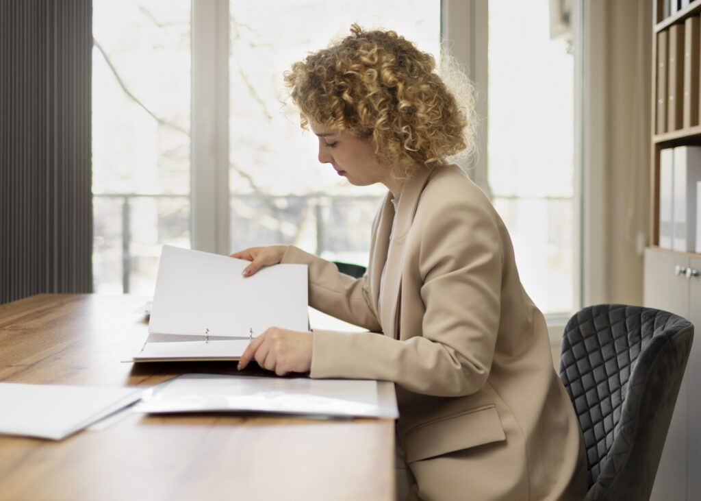 Lady looking at paperwork
